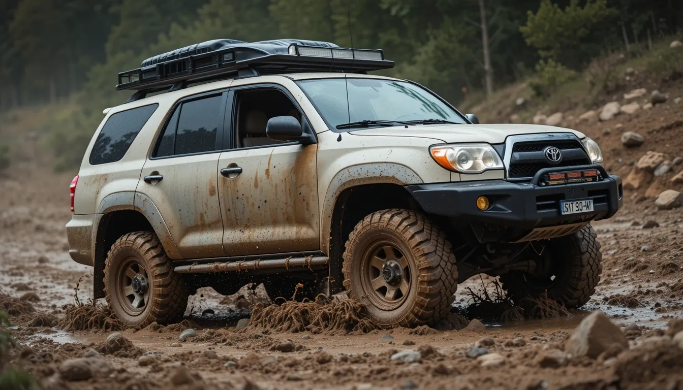 4x4 off-road vehicle equipped with recovery gear and all-terrain tires