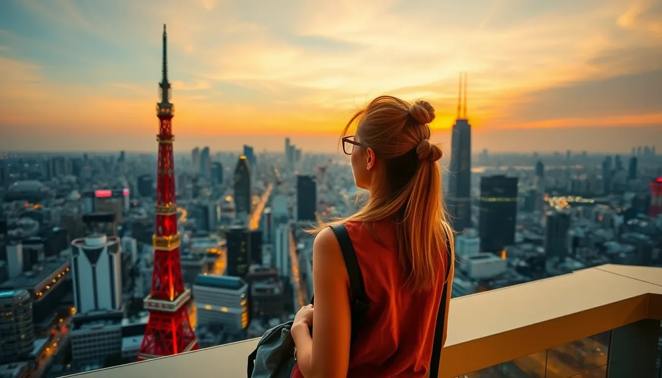 Safe solo female traveler enjoying Tokyo skyline views in Shinjuku