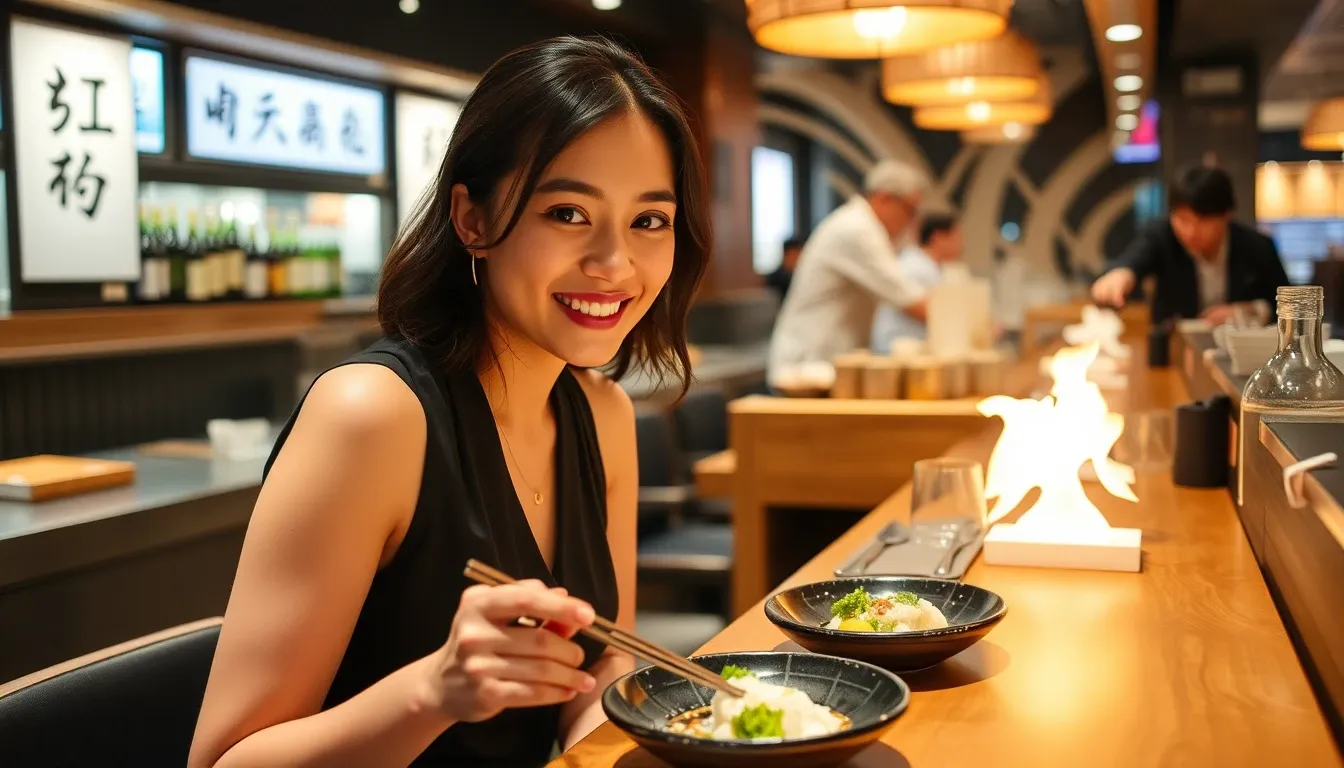 Female solo traveler enjoying sushi in Tokyo’s Ginza district