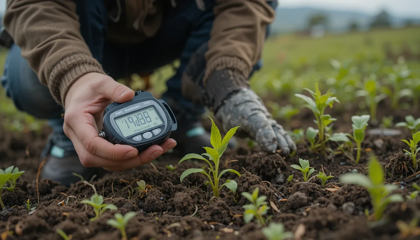 Tourist conducting DNA-based soil analysis during eco-tourism trip