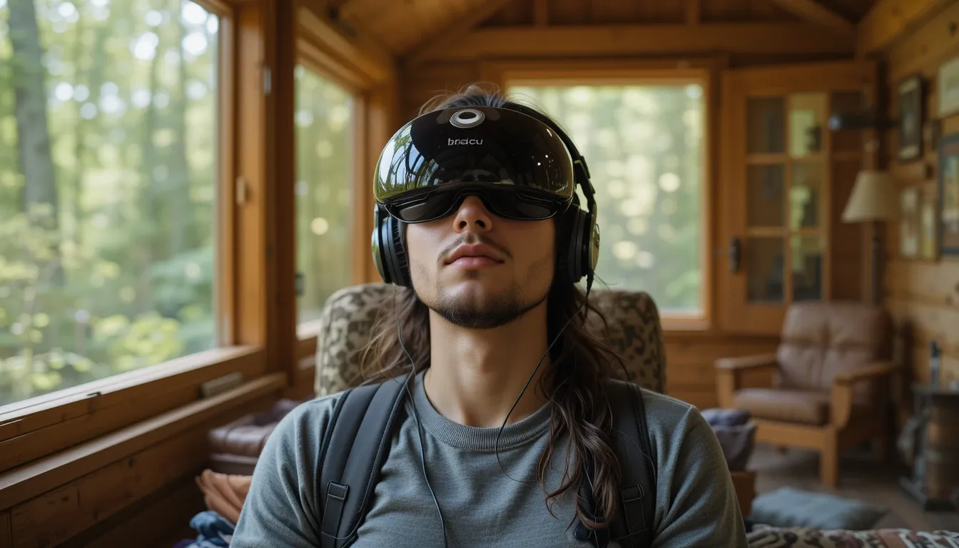 Neuro-tourism traveler using brainwave tech for stress-free travel
