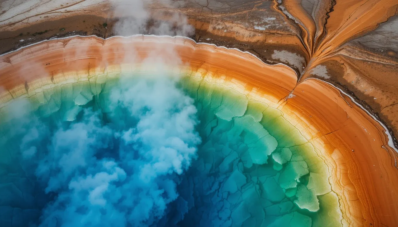 Grand Prismatic Spring aerial perspective in Yellowstone