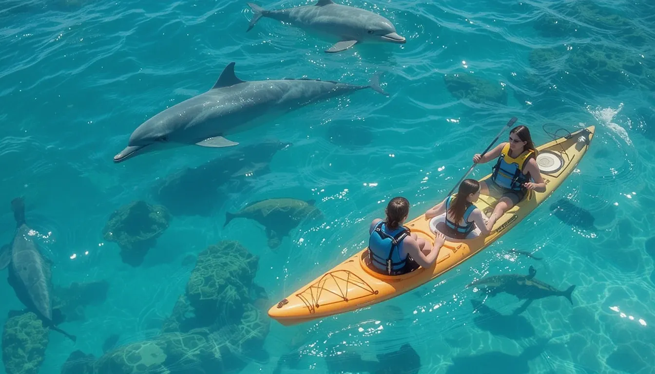Affordable family sea kayaking adventure with dolphins near Penguin Island