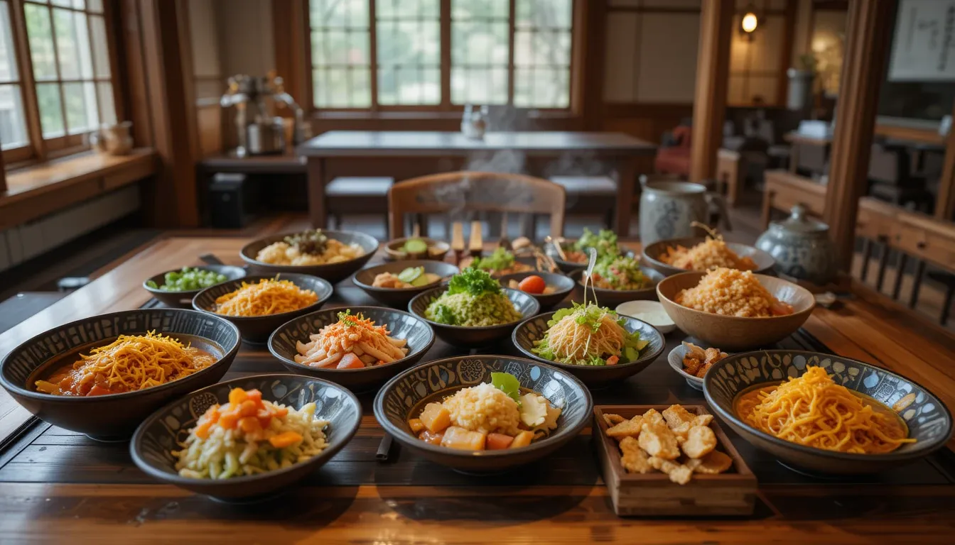 Traditional Japanese shojin ryori vegan temple cuisine in Kyoto featuring seasonal plant-based dishes
