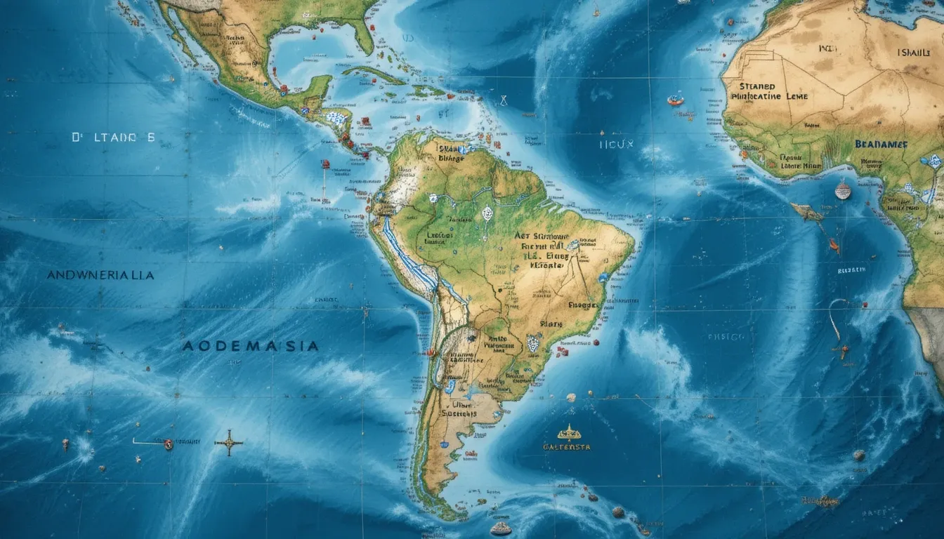 South American map showing major archaeological sites, transportation routes, and travel hubs for adventure travelers