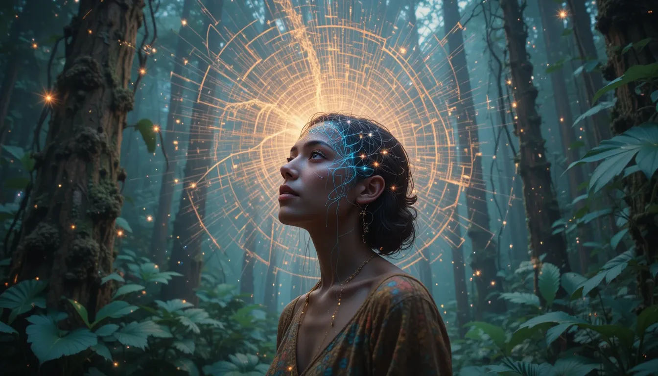 Traveler experiencing neural rewiring during Amazon rainforest vision quest
