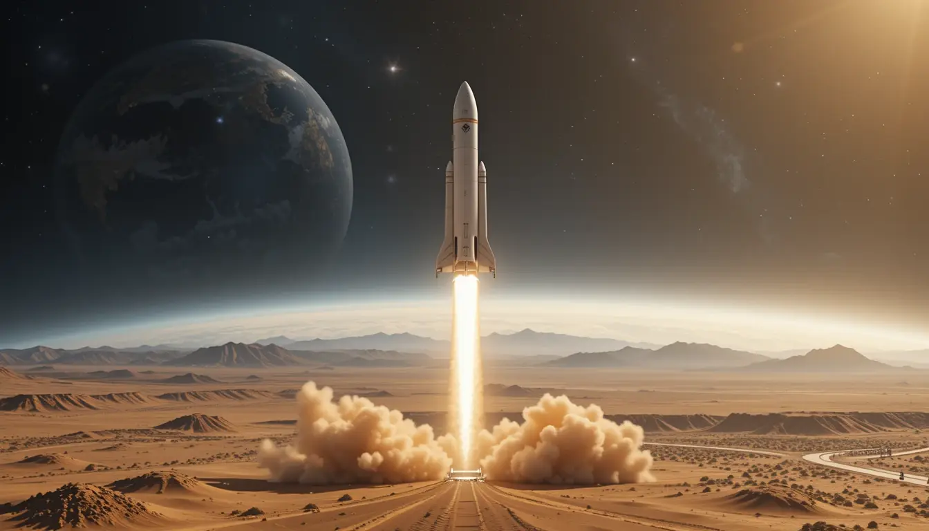 Virgin Galactic’s VSS Unity spacecraft ascending over a desert landscape with Earth’s horizon in the background