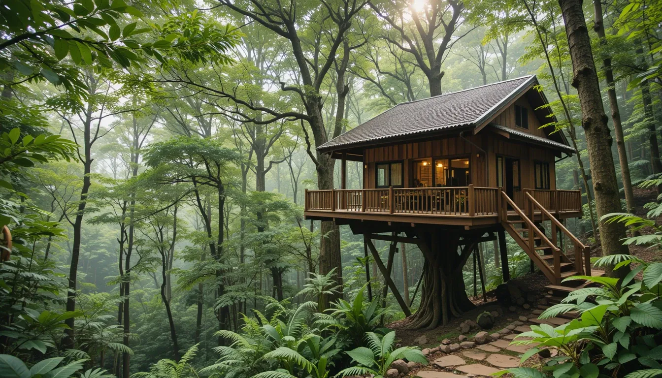 Luxury treehouse at Vythiri Resort in Wayanad surrounded by dense forests