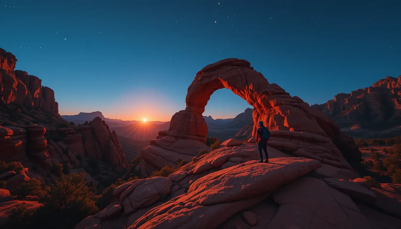 Adventurer on Devil’s Bridge hiking trail in Sedona, Arizona