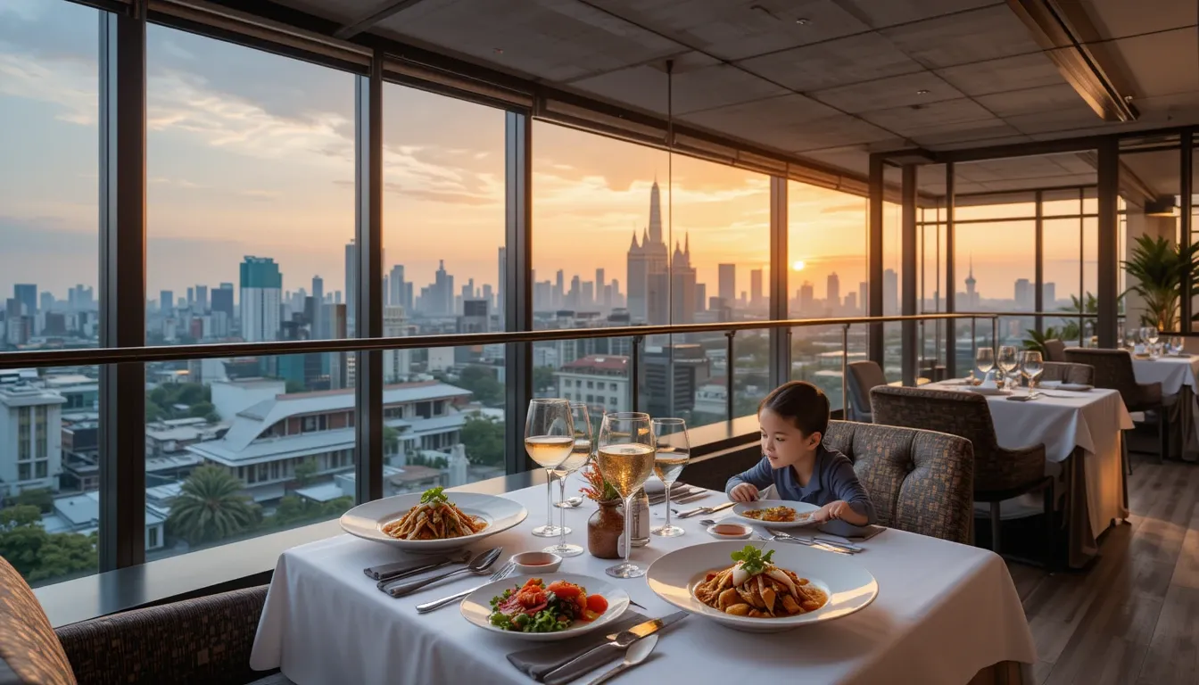 Luxurious rooftop dinner in Bangkok with panoramic city views and exquisite Thai cuisine