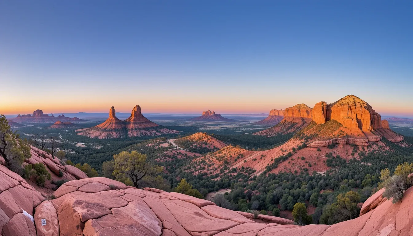 View from the top of Cathedral Rock Trail overlooking Sedona’s red rocks