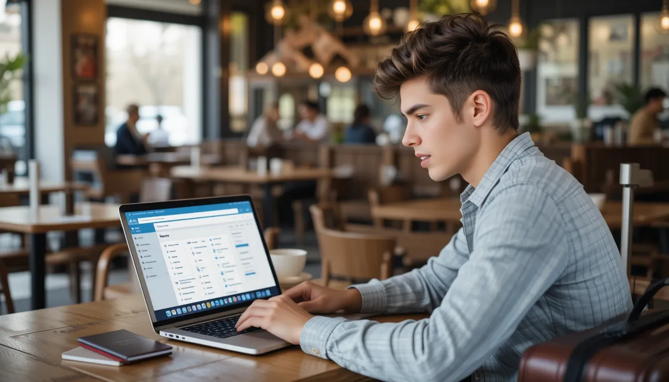 Tourist comparing travel insurance options online before traveling to the U.S.